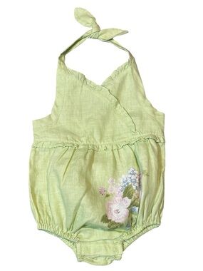 Janie and Jack Seashell Island Lime Green Floral Halter Romper 18-24 months
